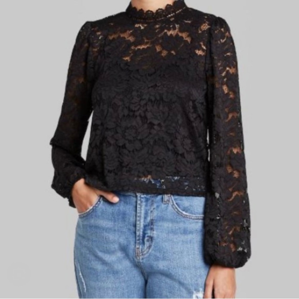 Black long sleeve lace top with undershirt